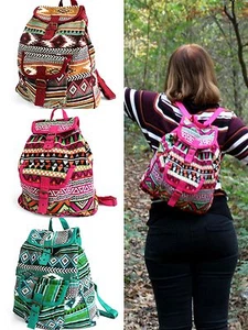 Jacquard Backpack - Ethnic Hippy Fabric Rucksack Shoulder Bag Cotton Bags - Picture 1 of 7