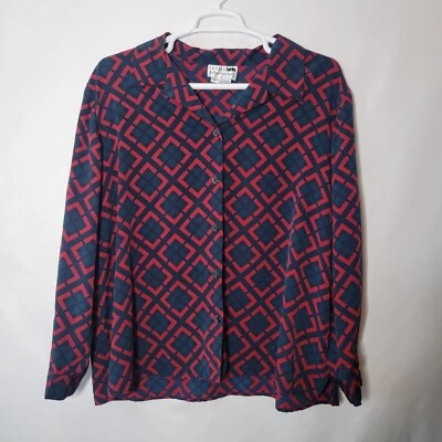 Leslie Fay Haberdashery Navy Red Geometric LS Button Up Shirt Women's Size 24W - Изображение 1 из 4