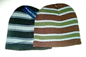 Jungen Beanie Mützen Paket 2 Strick gestreift Einheitsgröße ca. 3-6 Monate braun & schwarz - Bild 1 von 3