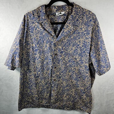 Camisa Hawaiana Vintage Hilo Hattiei XL Azul Tostado Estampado Floral Retro Vacaciones Foto 1 de 4
