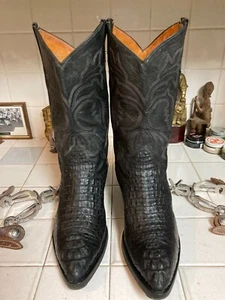 MAX LEATHER BLACK CAIMAN ROCKABILLY VINTAGE WESTERN COWBOY DANCEHALL BOOTS 11 EE - Picture 1 of 20