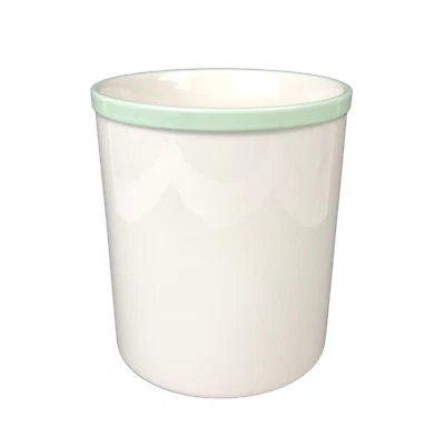 Crate and Barrel Ivory Porcelain Utensil Holder Pastel Green Trim NEW - Image 1 of 4