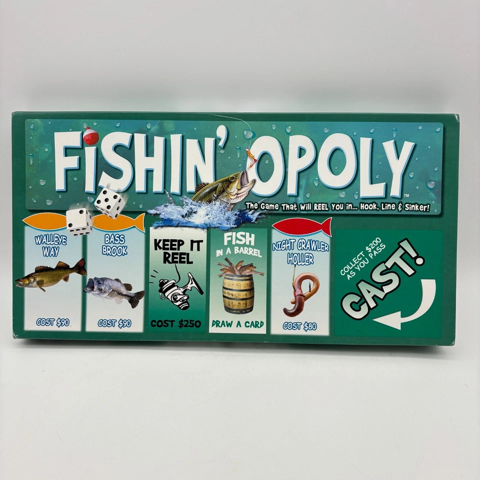 Fishin Opoly COMPLETE Late for the Sky Fishinopoly Fishing Outdoors Lake Cabin - Image 1 of 4