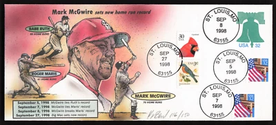 Mark McGwire Sets New Home Run Record w/CoA 1998 FDC Cover Bevil Cachet 116/150 - Image 1 of 2