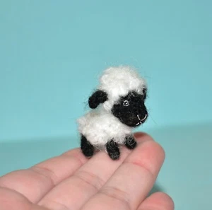Miniature Crochet Artist Black Sheep 1.4" Dollhouse Stuffed Farm Animal Toy - Picture 1 of 9