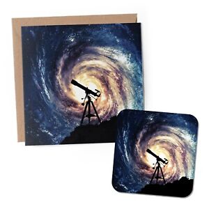 1 x Greeting Card & Coaster Set - Telescope Space Astronomy Birthday Gift #8211