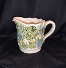 Raised Green and Blue Calico Flowers Creamer Narco Japan  B27 Vintage￼