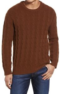 NWOT L Men's NN07 FABIAN Canela Brown Cable Knit Crewneck Lambswool Sweater $220