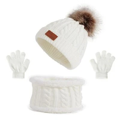 Niños 3 Piezas Sombrero de Invierno Guantes Bufanda Cálido Forro de Vellón Gorro Sombrero Bufanda Guantes Conjunto Foto 1 de 4