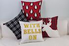 Christmas Gift Red Bells Buck Home Cotton CUSHION COVER Throw PILLOW CASE 18" 