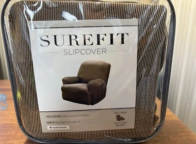 UNOPENED--SUREFIT RECLINER STRETCH SLIPCOVER BROWN/TAN STRIPE--RN#15288 WASHABLE - Image 1 of 4