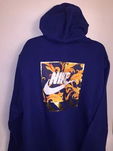 New Mens Nike Backprint Gold Hoodie Top Casual Blue Retro Edition Sz XXL - Picture 1 of 9