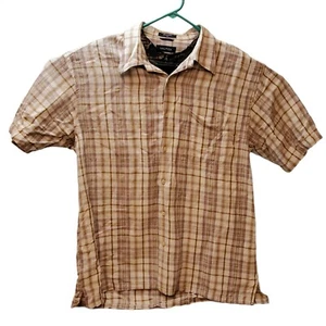 Nautica XL Short Sleeve Button Up Dress Shirt Collared Pocket Yellow Cream Brown - Picture 1 of 7