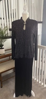 VINTAGE Mujer 2 piezas. Vestido de Noche Formal Negro R&M Richards Metálico 14P Foto 1 de 4