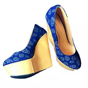 Crazy purple velvet skull shoes with yellow heels 9.5size - Picture 1 of 8