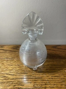 Beautiful Ribbed Clear Glass Perfume Bottle With Fan Stopper, 4.5” - Picture 1 of 7