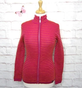 Neve Orly Pink Orange Striped Merino Wool Full Zip Sweater size S Ski Snowboard - Picture 1 of 10