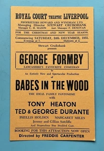 24th Dec 1955 FLYER: GEORGE FORMBY in “BABES IN THE WOOD” ROYAL COURT, LIVERPOOL - Picture 1 of 2