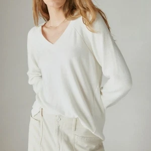 Lucky Brand Cloud Soft V Neck Lightweight Sweater Long Sleeve White Woman's XL - Picture 1 of 9