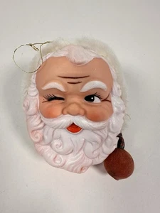 Vintage 1950s Rubber Face Plush Winking Santa Claus Ornament Tartan Plaid Japan? - Picture 1 of 3