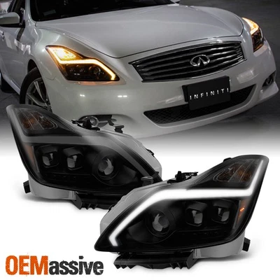 [Black Smoked]Fits 2008-2015 G37 / Q60 Coupe Sequential LED Projector Headlights - Image 1 of 4