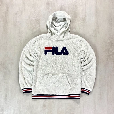 Fila Mujer Sudadera con Capucha Polar Talla XXL 18/20 42" Blanco Oso de Peluche Retro Esponjoso Suéter Foto 1 de 4