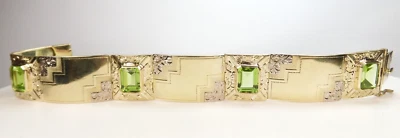 Antique 1920's Peridot Bracelet 13K Multi-Tone 7" Length .706" Width 14.38CTTW - Image 1 of 4