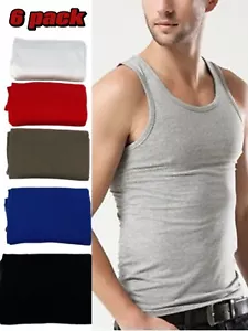 Men's 100% Cotton Tank Top 6-Pack Plain Slim Fit Muscle A-Shirt Undershirts - Picture 1 of 35