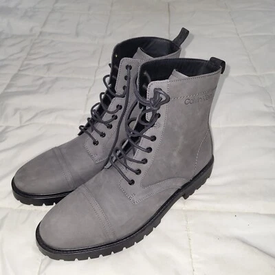 Botas de cuero CALVIN KLEIN Pull Tab Lorenzo punta redonda tacón bloque (hombres talla: 12) Foto 1 de 4