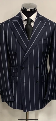 Traje de lana Cerruti azul marino audaz a rayas super 150 pico solapa/bolsillo para boletos Foto 1 de 4