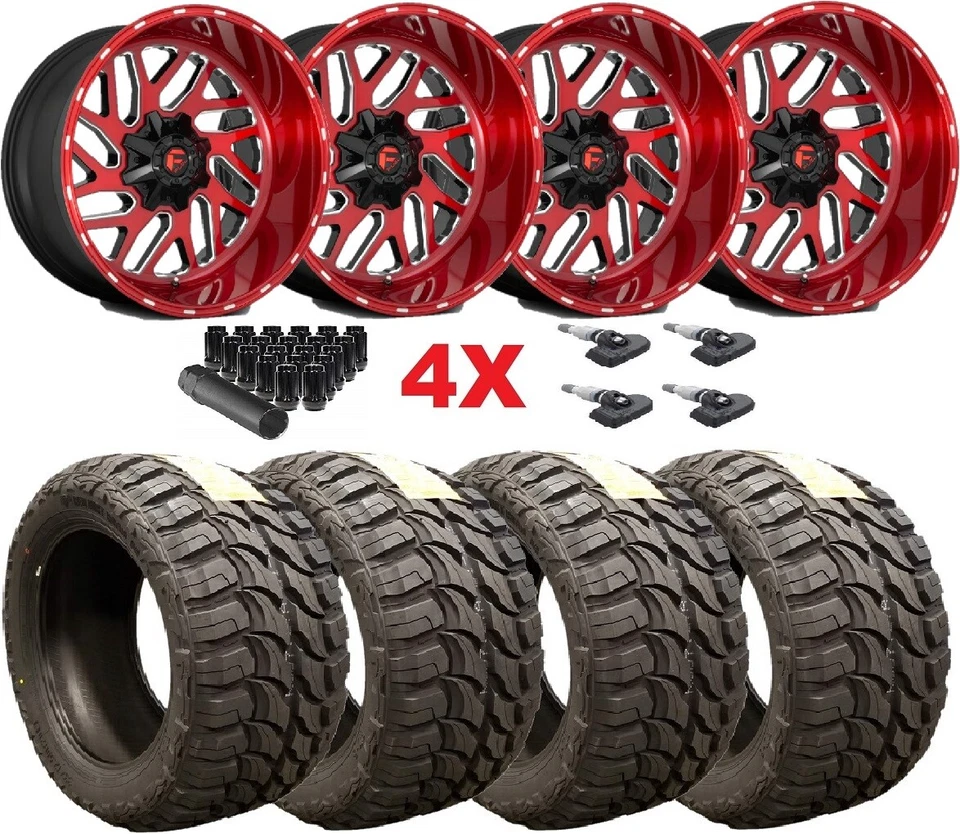 FUEL TRITON BRUSHED CANDY RED WHEELS RIMS TIRES 33 12.50 22 F-150 F150 SET Foto 1 de 4