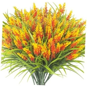 20 Bundles Artificial Plants Outdoor Fake Monkey Grass with Flowers Orange Red - Picture 1 of 8
