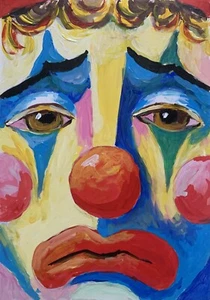 Retrato de un payaso triste. Pintado con acrílico. Hecho a mano. Talla 8”x6”. - Imagen 1 de 7
