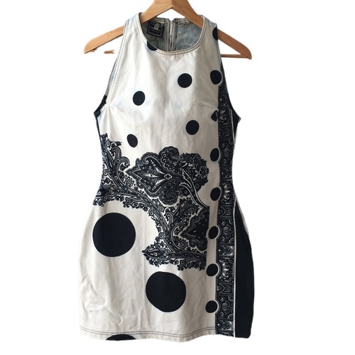 Versace jeans denim mini abito nero bianco fantasia monocromatica