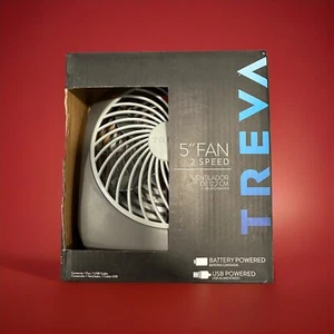 Treva 5" Small Portable Fan 2 Speed Tilt Gray Cool USB Battery Powered New - Picture 1 of 5
