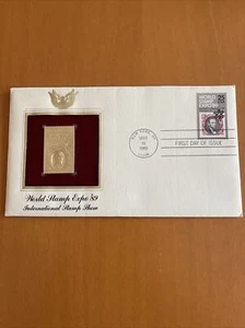 1989 WORLD STAMP EXPO 22kt Gold GOLDEN Cover Replica FDC FDI STAMP - Picture 1 of 6