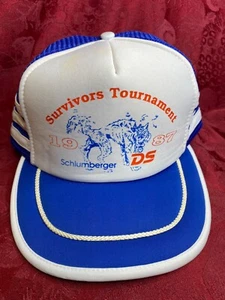 De colección 1987 Survivors Tournament Schlumberger DS Trucker Sombrero Azul y Blanco Snapback - Imagen 1 de 8