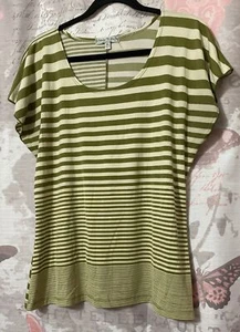 VINTAGE SUZIE Women’s Top XL Green/Beige Dolman Sleeve Striped - Picture 1 of 7