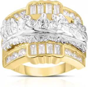 Floreo 10k Yellow Gold and White Gold Last Supper Baugette CZ Ring (Large) - Picture 1 of 3
