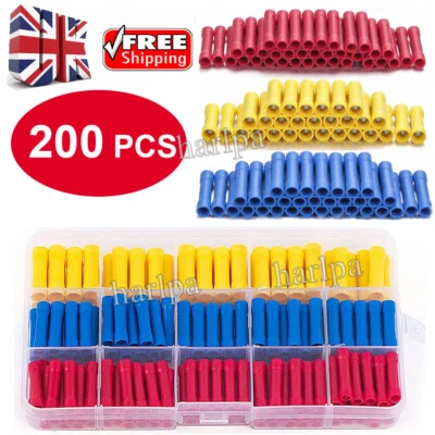 200PCS Insulated Straight Butt Wire Connectors Electrical Cable Crimp Terminals