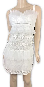 Giamba White Sheer Tierred Ruffles Dress Sz 10 Floral Appliques Spaghetti Strap - Picture 1 of 9