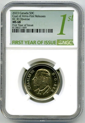 2023 CANADA 50 CENT NGC MS68 KC III HALF DOLLAR FIRST RELEASES & YEAR OF ISSUE - Image 1 of 2