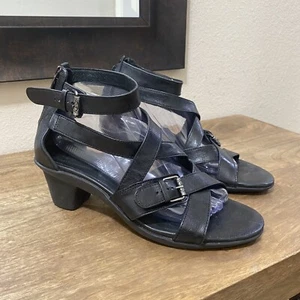 Bussola Bechar Britt Black Leather Strappy Heeled Sandals Women's Size 41 US 10 - Picture 1 of 12