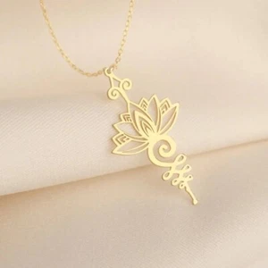 Spiritual Awakening Lotus Unalome Stainless Steel Gold Plated Pendant - Picture 1 of 1