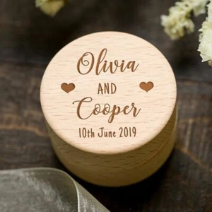 5.2cm Custom Round Ring Bearer Wooden Wedding Box Personalized Jewelry Container - Picture 1 of 12
