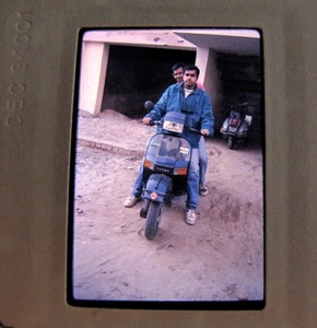 Men Vespa Scooter India Vintage 1994 Slide Film Photograph - Picture 1 of 3