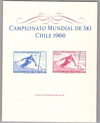 CHILE 1966 POSTAL COMM HOJA DE RECUERDO INT SKIING CHAMPIONSHIP PORTILLO Foto 1 de 2