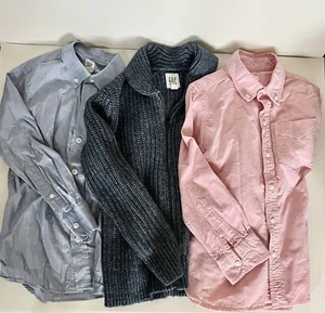 LOT Gap Boys SMALL 2 Long Sleeve Button Down Shirts 1 Cardigan Sweater Blue Pink - Picture 1 of 12