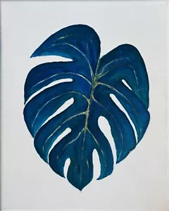 Modern blue leaf canvas Wall Art - Picture 1 of 2