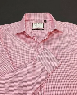 Thomas Pink Men's 15 33.5 Lovingly Woven Puppytooth Classic Fit Red Dress Shirt  - Image 1 of 4